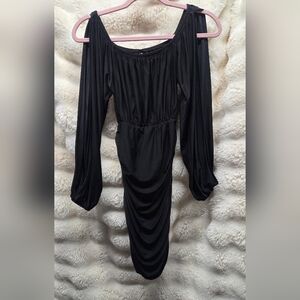 J. Valentine Black Ruched Long Sleeve Dress Sz S/M